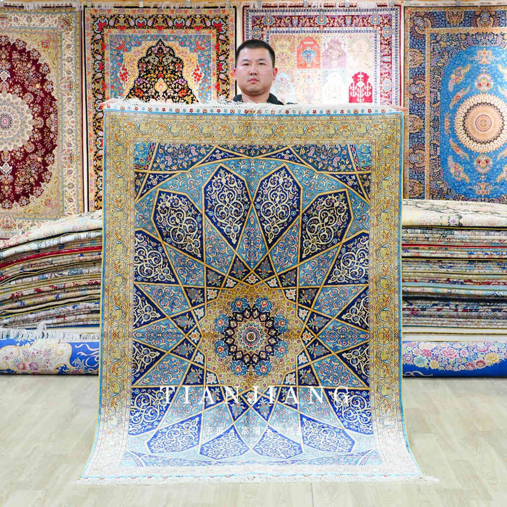 克什米尔波斯地毯真丝印度手工编织图案漂亮手工地毯--天匠地毯