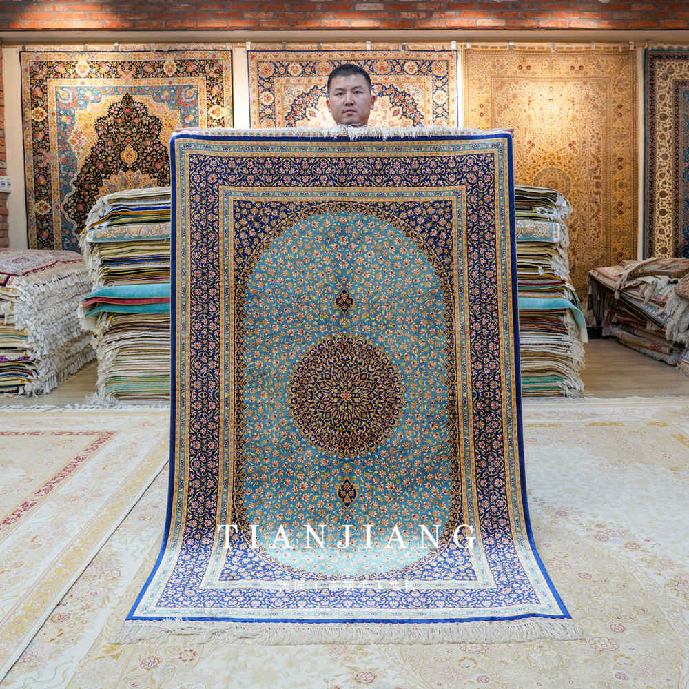 克什米尔波斯地毯真丝印度手工编织图案漂亮手工地毯--天匠地毯
