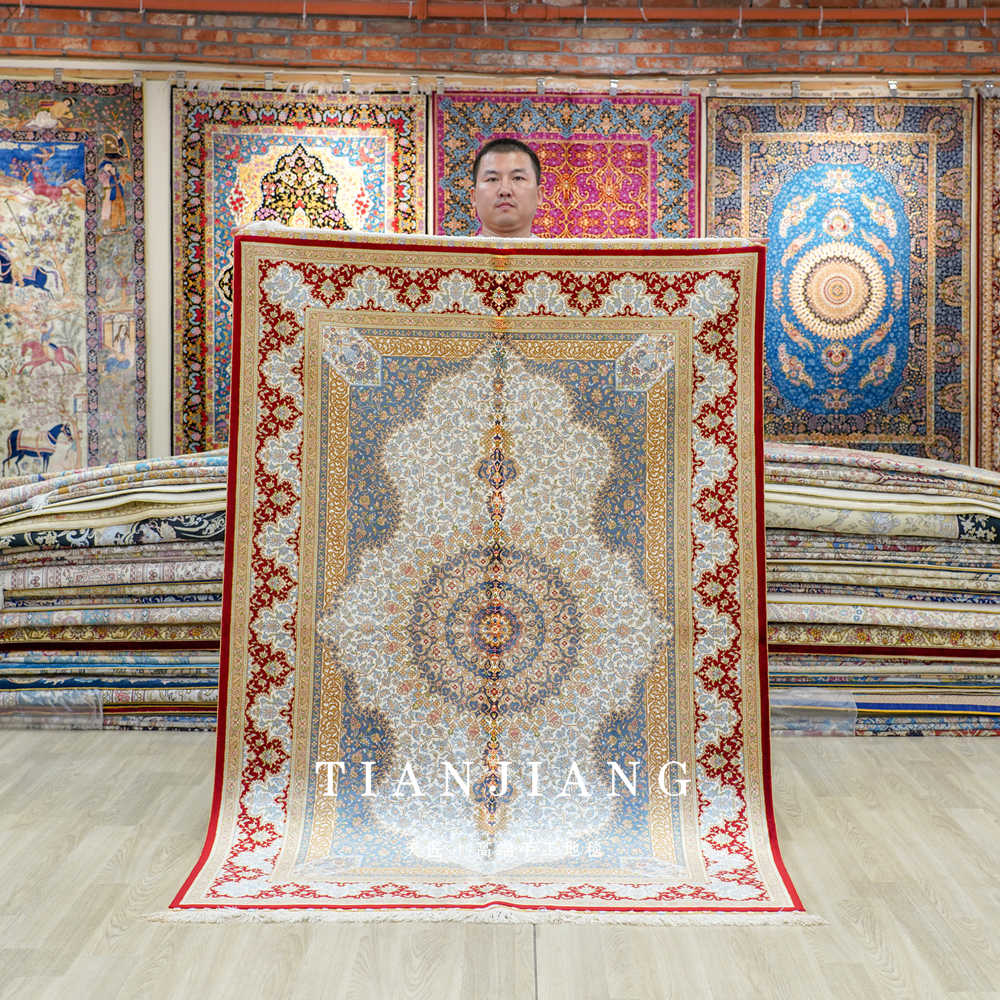 客厅卧室别墅地毯手工打结真丝蚕丝地毯大厅门厅--天匠地毯