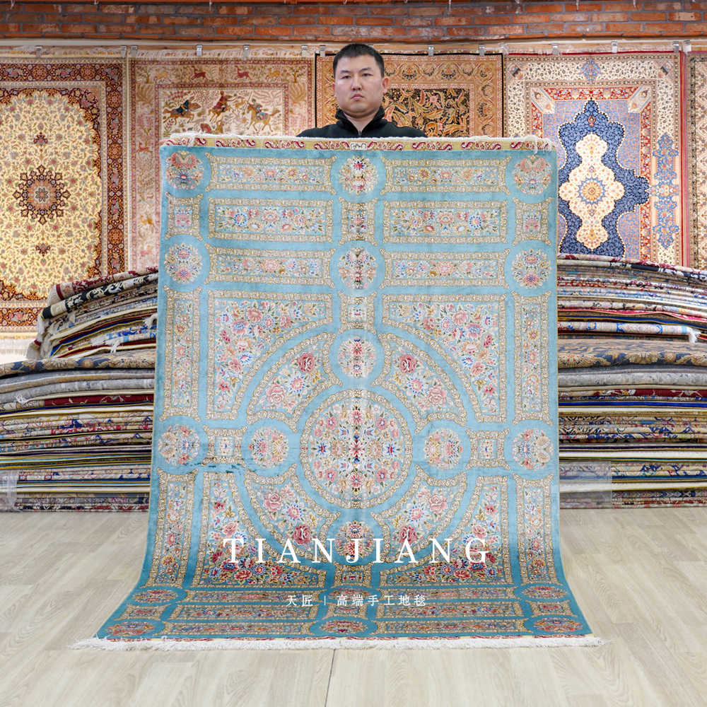 高端手工波斯真丝地毯 欧式美式古典卧室地毯 蚕丝挂毯--天匠地毯